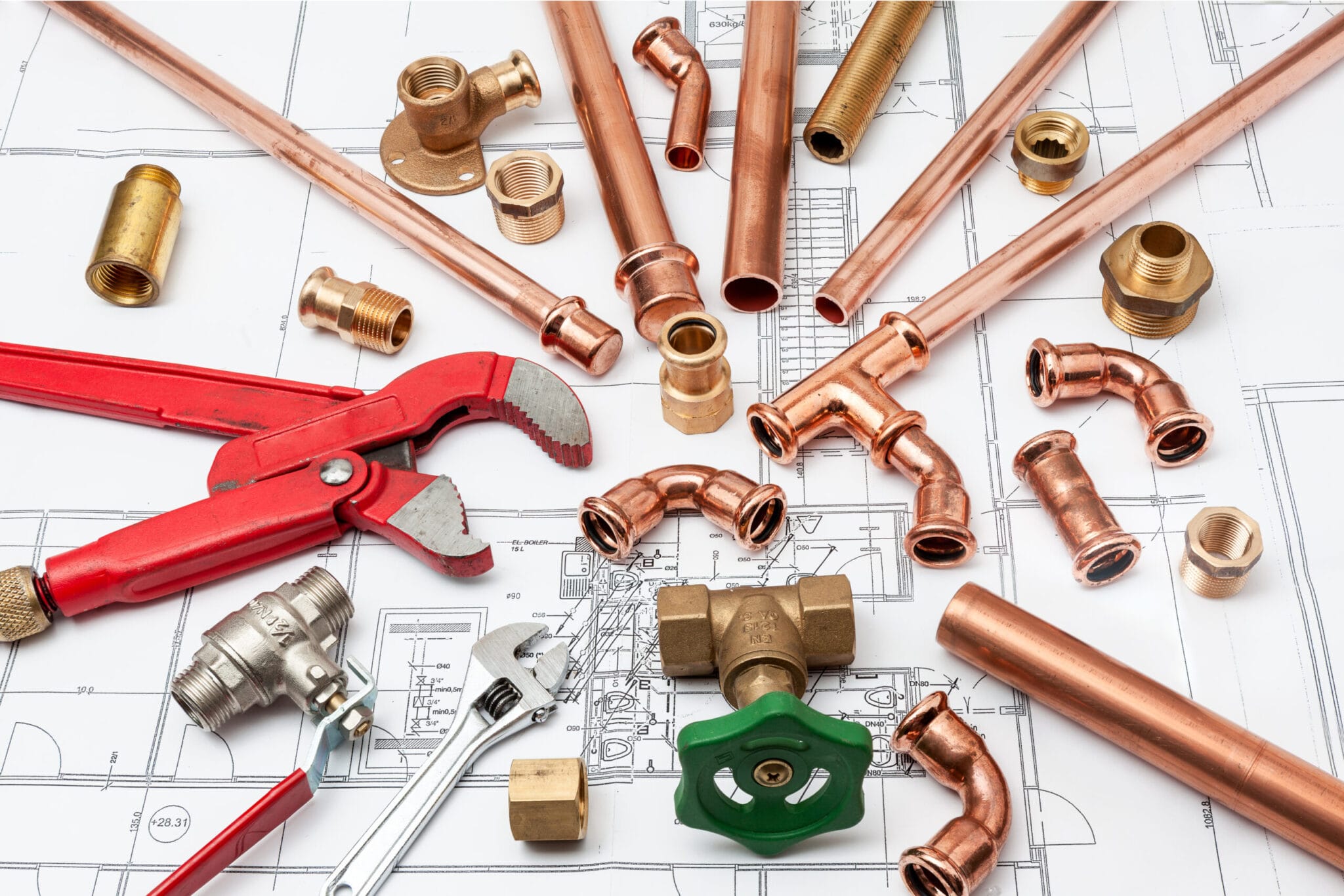 Copper pipe fittings and plumbing parts for Duluth, Georgia repairs