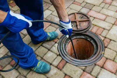 Plumber cleaning an outdoor sewer drain in Duluth