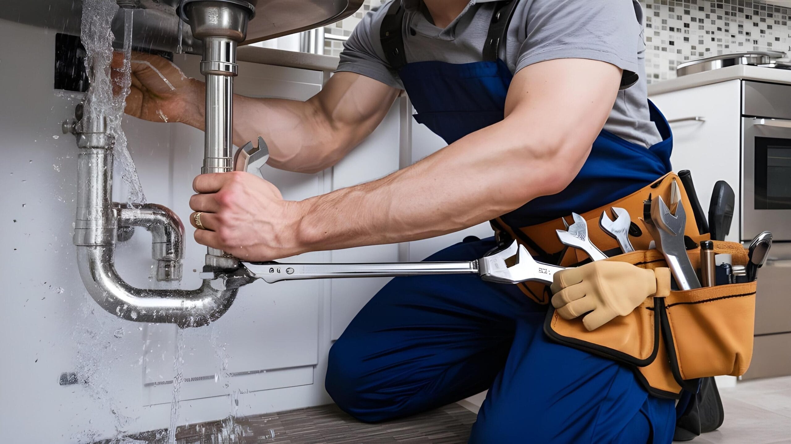 Plumber tightening a residential plumbing pipe in Duluth